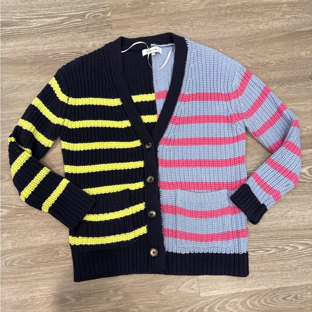 John + Jenn Blue and Black Cotton Cable Knit Cardigan XS - Picture 2 of 10